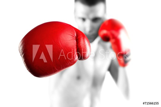 Picture of Black and white fighter with red gloves Bokeh
